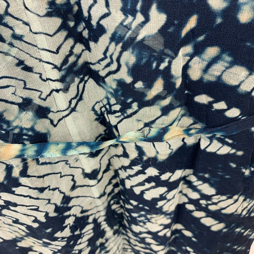 RAQUEL ALLEGRA Mist and Navy Tie Dye Maxi Sheer Silk Tie Waist V-neck Dress 0 - Picture 10 of 12